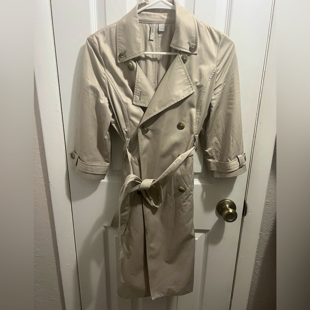 Trench half way sleeve belted collard button jacket
